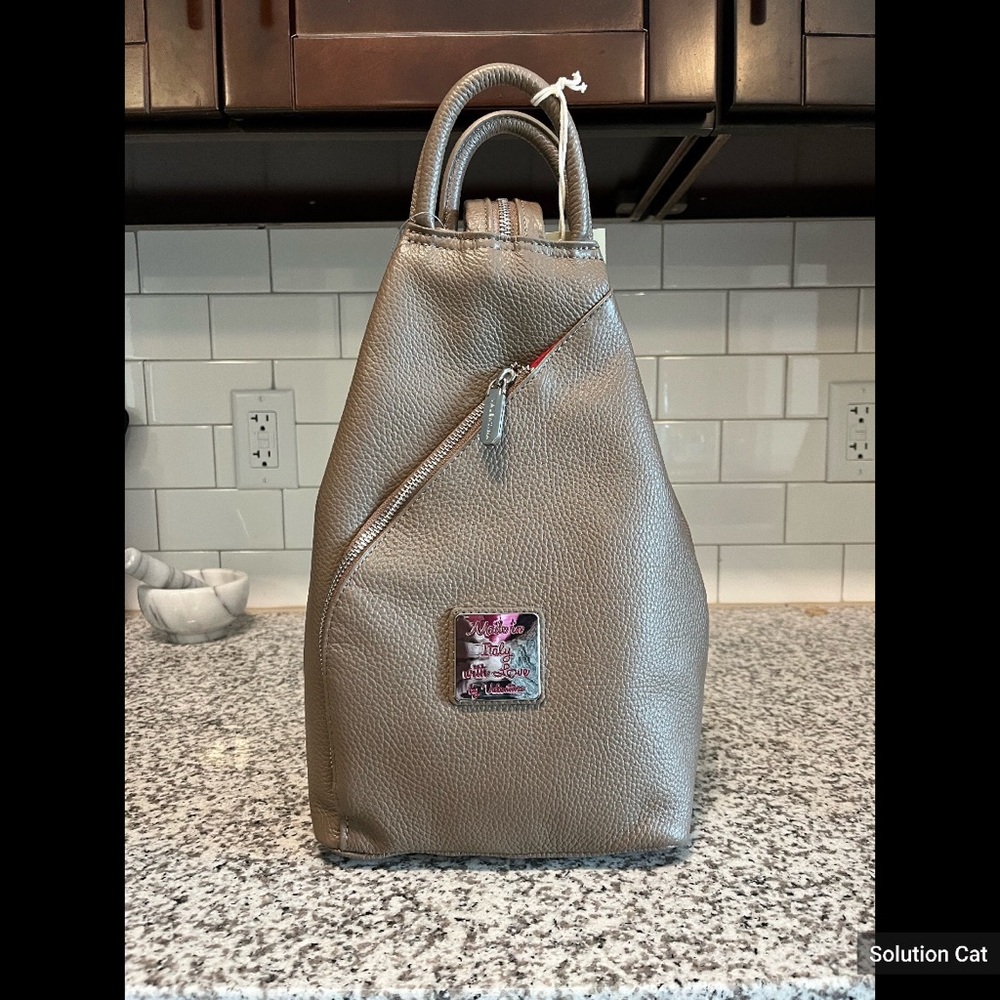 Valentina Italian Leather Convertible Sling Backpack NWT